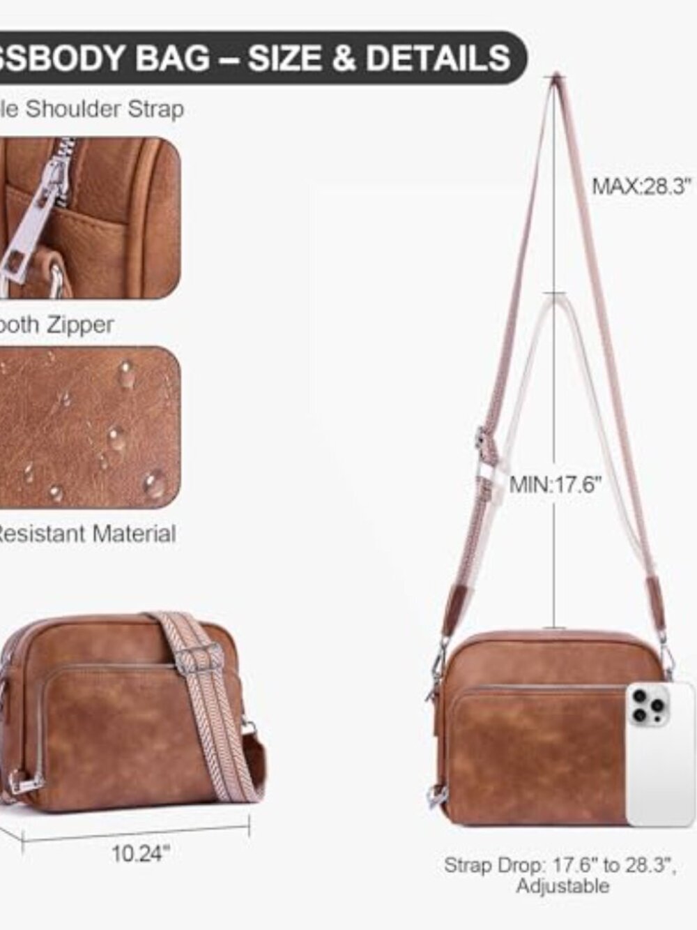 Lexiyat Crossbody Purses for Women Vegan Leather Travel Anti Theft Bags Guitar S - Picture 4 of 5